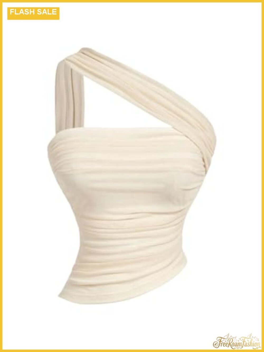 One Shoulder Halter Crop Tank Top Ruched Sleeveless Slim Fit